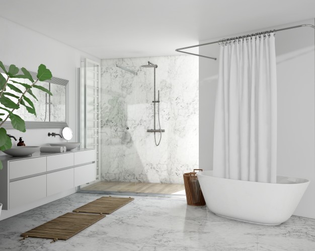 Photo d’une salle de bain moderne avec évier douche et baignoire