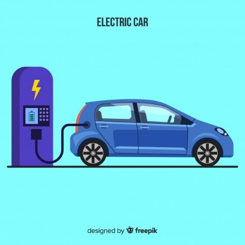 Illustration voiture électrique chargée avec une borne de recharge électrique